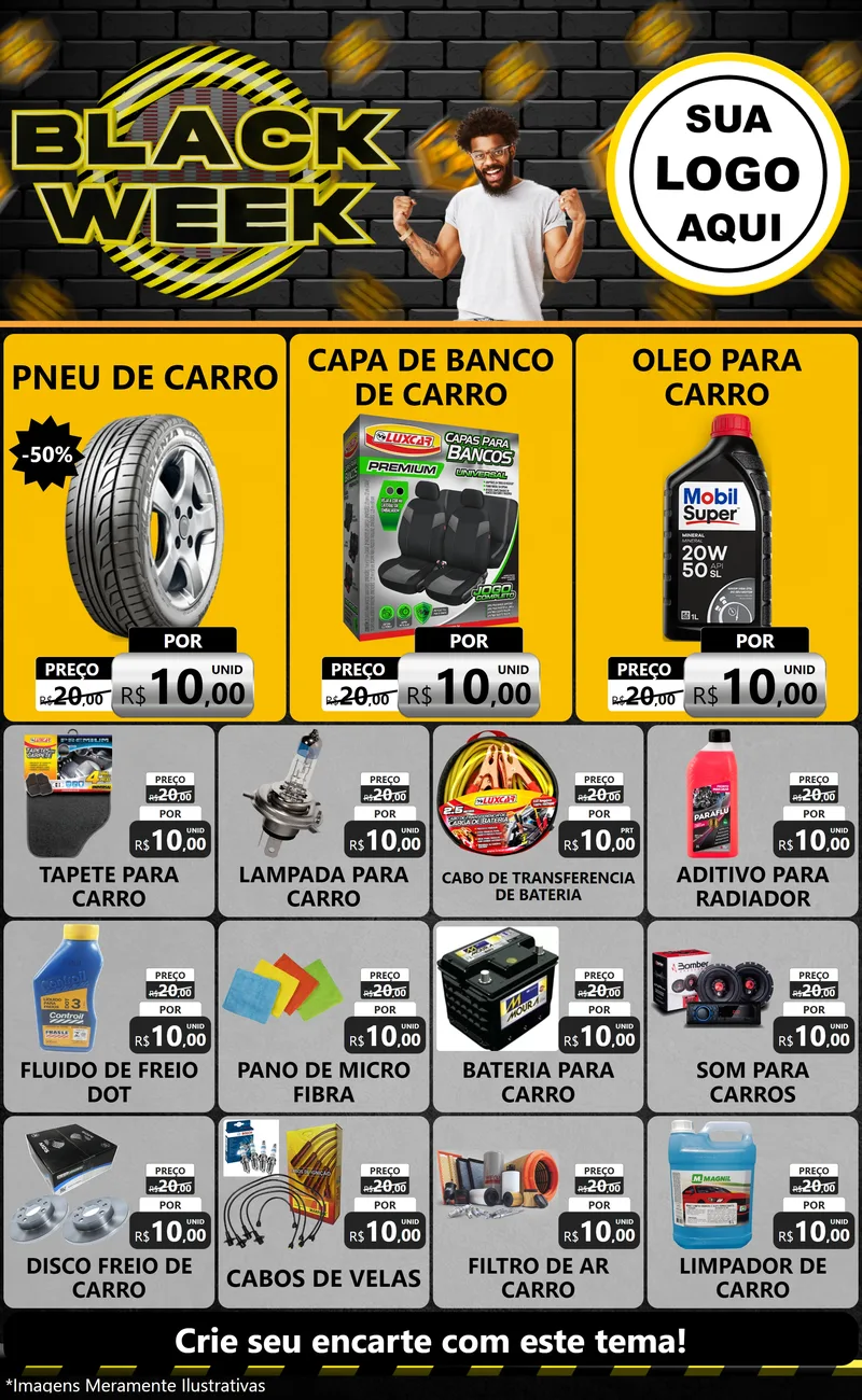 Modelo de Encarte para Encarte Grande com o tema Black Week para Auto peças