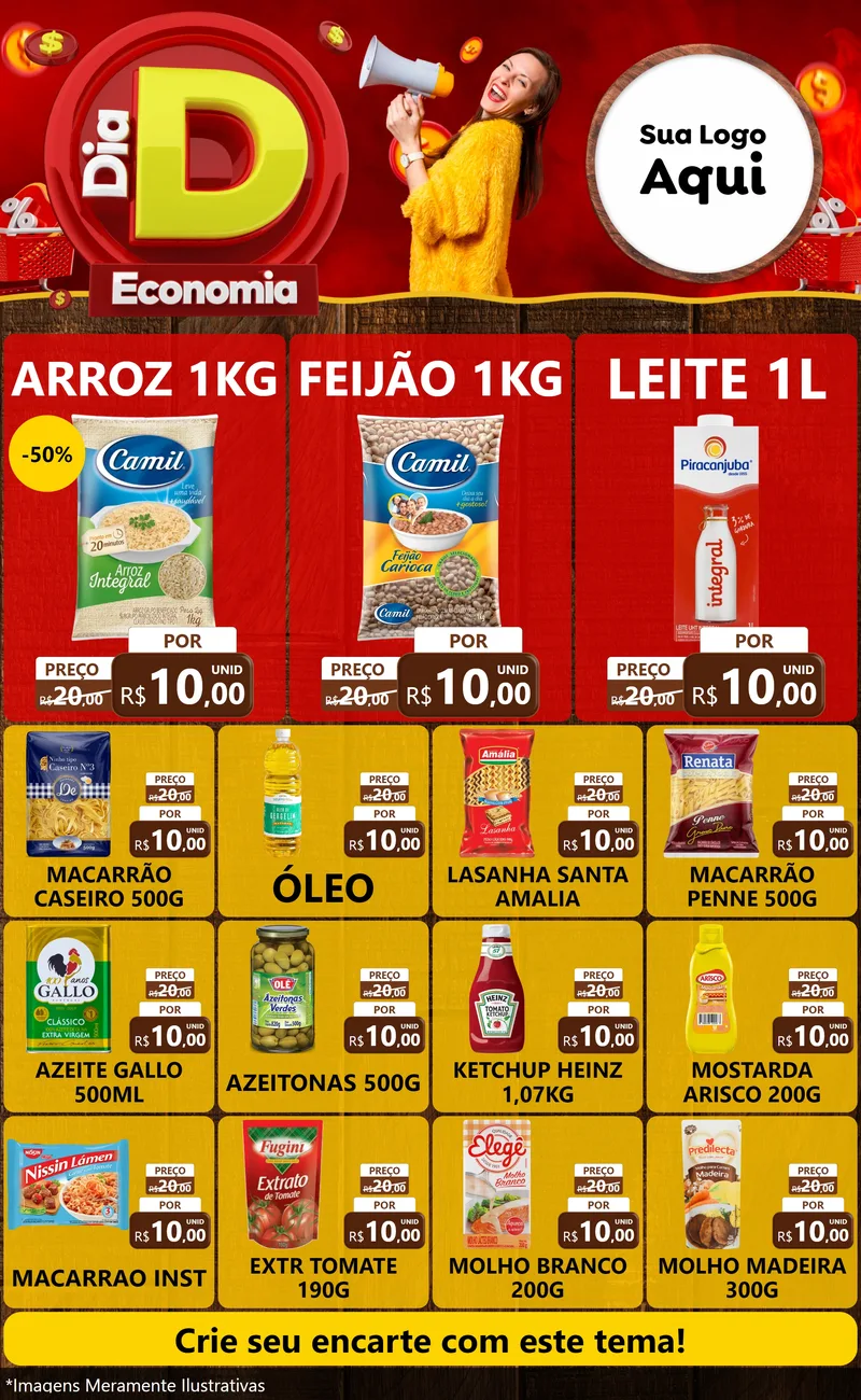 Modelo de Encarte para Encarte Grande com o tema Dia D Economia para Supermercado
