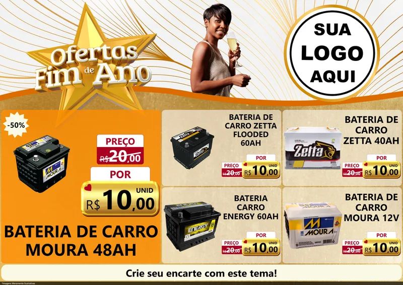 Modelo de Encarte para Encarte A4 Horizontal com o tema Ofertas Fim de Ano para Baterias Elétricas