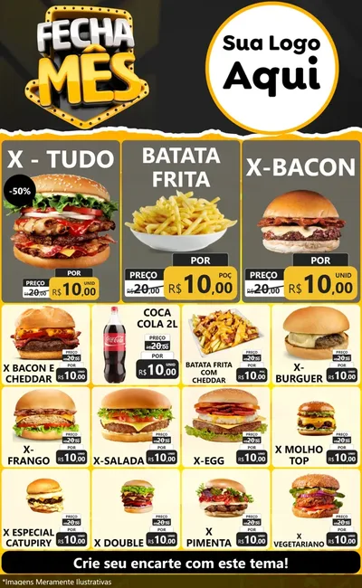 Modelo de Encarte para Encarte Grande com o tema Fecha Mês para Hamburgueria