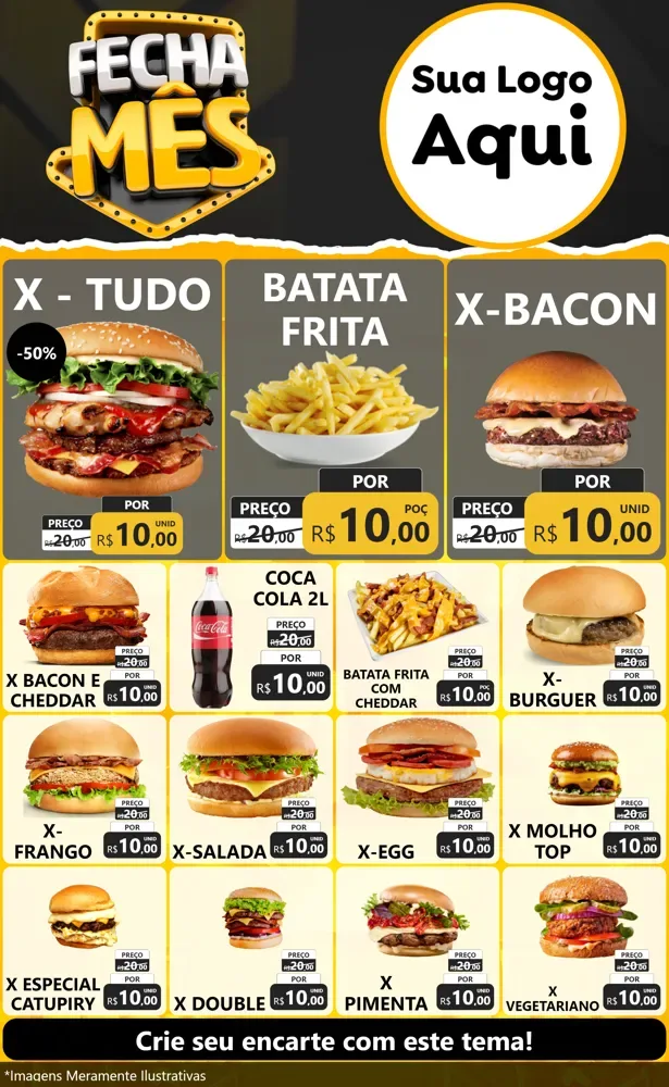 Modelo de Encarte para Encarte Grande com o tema Fecha Mês para Hamburgueria