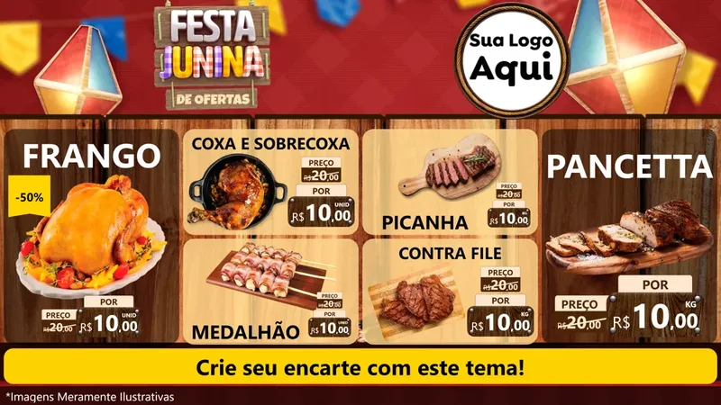 Modelo de TV para TV Horizontal com o tema Festa Junina de Ofertas para Assados