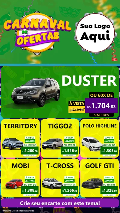 Modelo de Rede Social para Stories com o tema Carnaval de Ofertas para Concessionaria de Carros