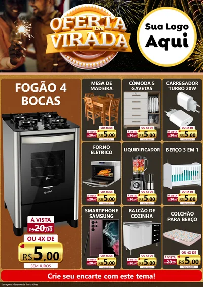 Modelo de Encarte para Encarte A4 Vertical com o tema Oferta da Virada para Móveis e Eletro
