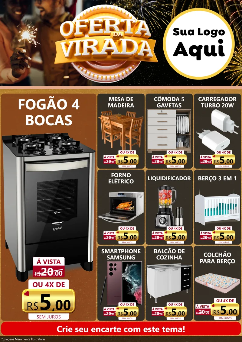 Modelo de Encarte para Encarte A4 Vertical com o tema Oferta da Virada para Móveis e Eletro