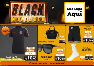 Modelo de Encarte para Encarte A4 Horizontal com o tema Black November para Roupas e acessórios