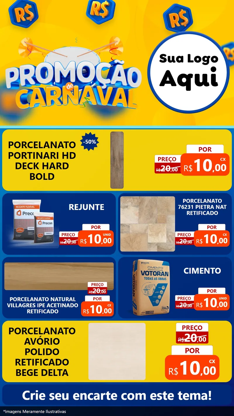 Modelo de TV para TV Vertical com o tema Promoção de Carnaval para Pisos e revestimentos