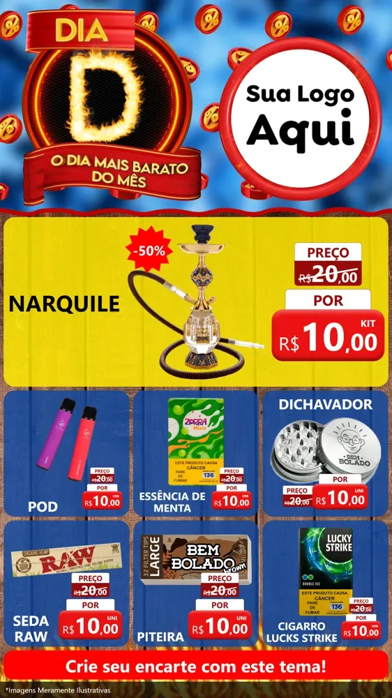 Modelo de Rede Social para Stories com o tema Dia D - O Dia Mais Barato Do Mês para Tabacaria