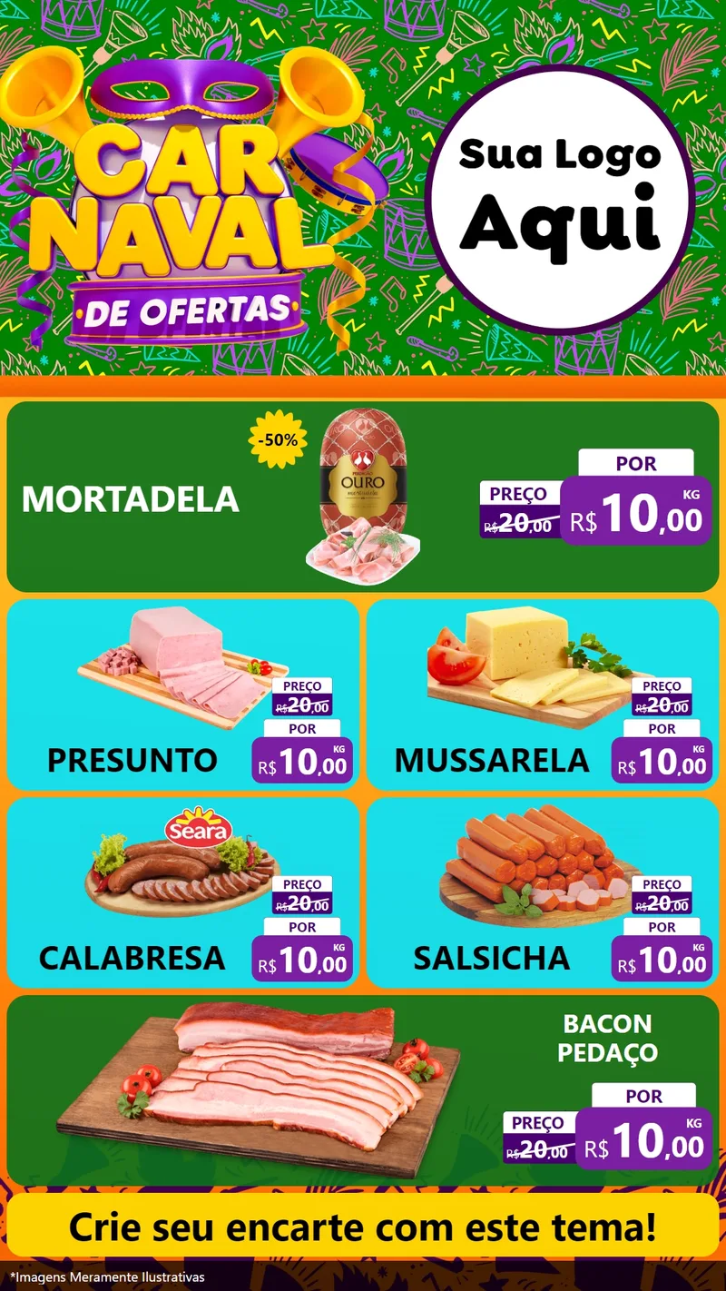 Modelo de TV para TV Vertical com o tema Carnaval de Ofertas para Frios e Laticínios
