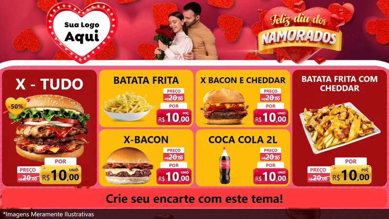Modelo de TV para TV Horizontal com o tema Feliz Dia Dos Namorados para Hamburgueria