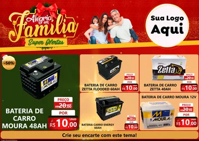 Modelo de Encarte para Encarte A4 Horizontal com o tema Alegria em Família Super Ofertas - Natal para Baterias Elétricas
