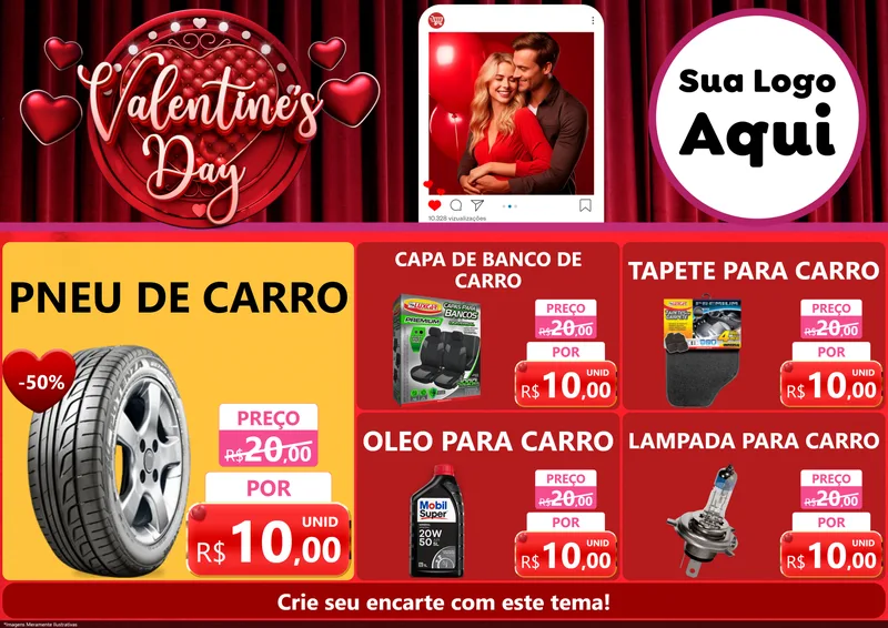 Modelo de Encarte para Encarte A4 Horizontal com o tema Valentine's Day para Auto peças