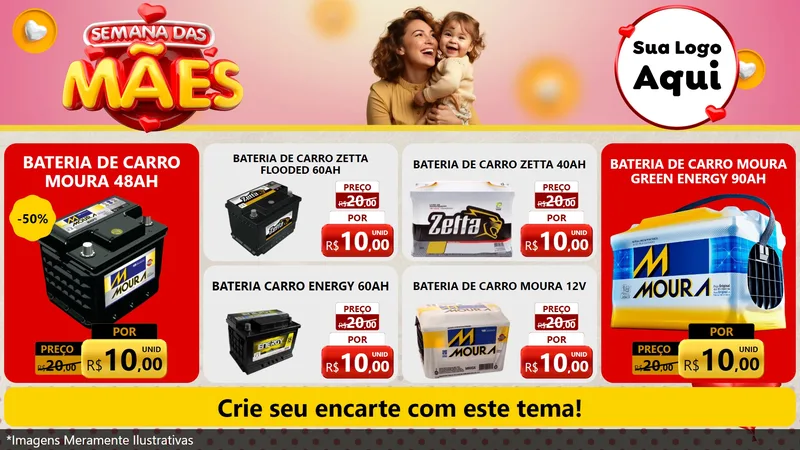 Modelo de TV para TV Horizontal com o tema Semana das Mães para Baterias Elétricas