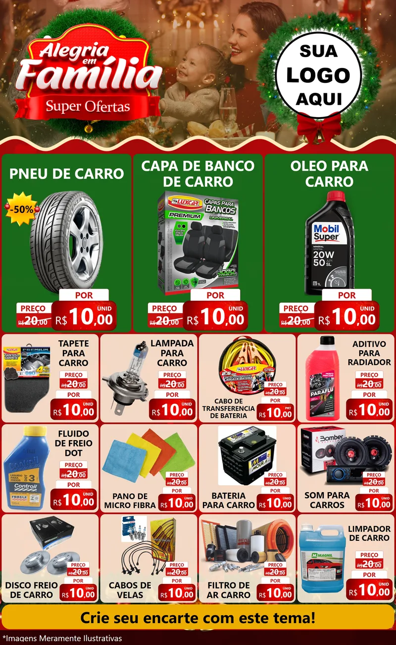Modelo de Encarte para Encarte Grande com o tema Alegria Em Família - Super Ofertas para Auto peças