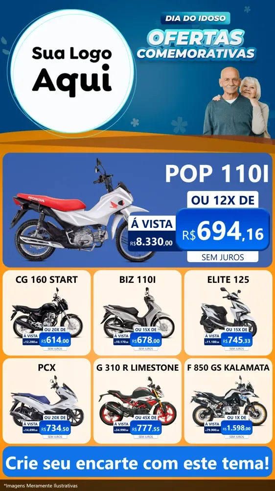 Modelo de Rede Social para Stories com o tema Dia do Idoso para Concessionaria de Motos