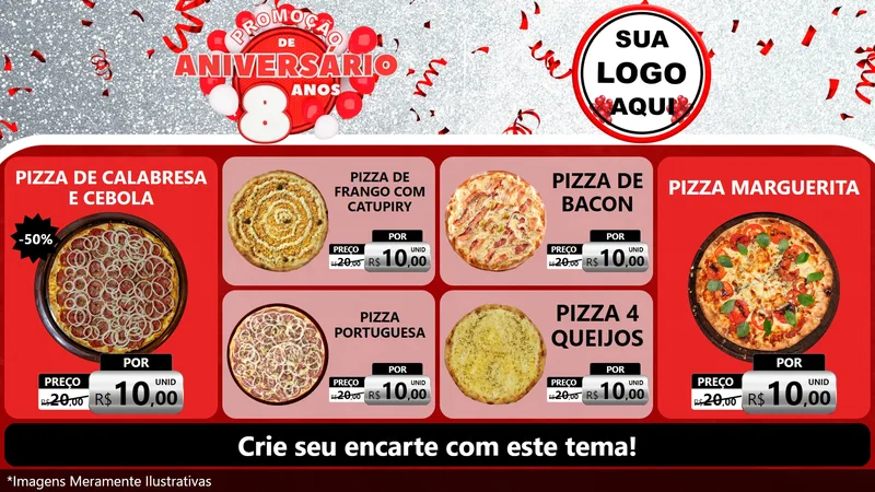 Modelo de TV para TV Horizontal com o tema Promoção de Aniversário - 8 Anos para Pizzaria