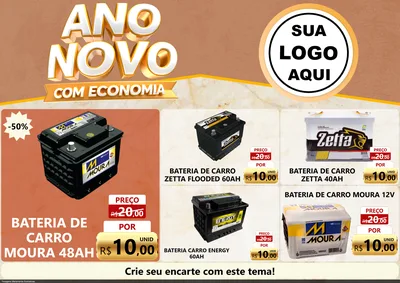 Modelo de Encarte para Encarte A4 Horizontal com o tema Ano Novo Com Economia para Baterias Elétricas