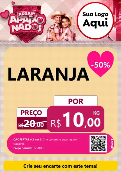 Modelo de Cartaz para Cartaz A4 Vertical com o tema Arraiá dos Apaixonados - Junina para Hortifrúti