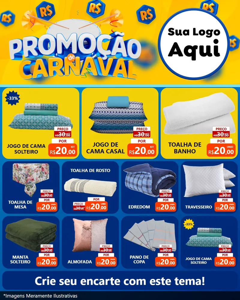 Modelo de Rede Social para Feed Instagram com o tema Promoção de Carnaval para Cama, Mesa e Banho