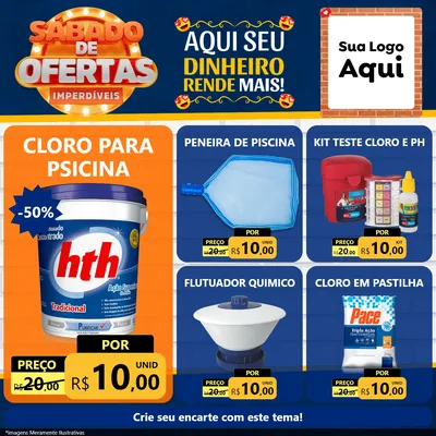 Modelo de Rede Social para Feed Facebook com o tema Sábado de Ofertas Imperdíveis para Produtos para Piscina