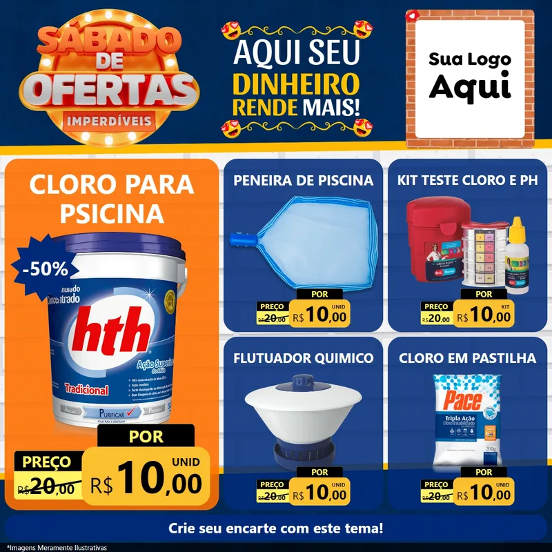 Modelo de Rede Social para Feed Facebook com o tema Sábado de Ofertas Imperdíveis para Produtos para Piscina