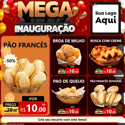 Modelo de Rede Social para Feed Facebook com o tema Mega Inauguração para Padaria