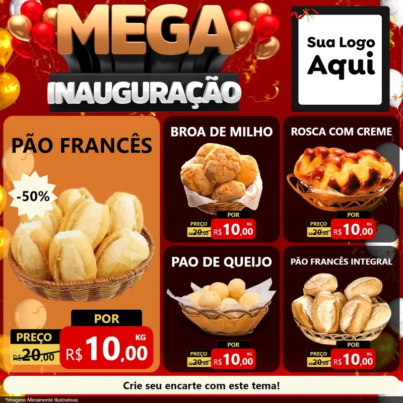 Modelo de Rede Social para Feed Facebook com o tema Mega Inauguração para Padaria