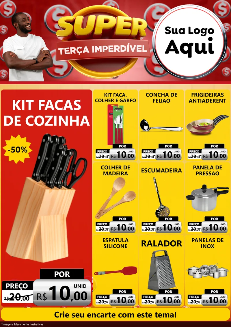 Modelo de Encarte para Encarte A4 Vertical com o tema Super Terça Imperdível para Utilidades Domésticas