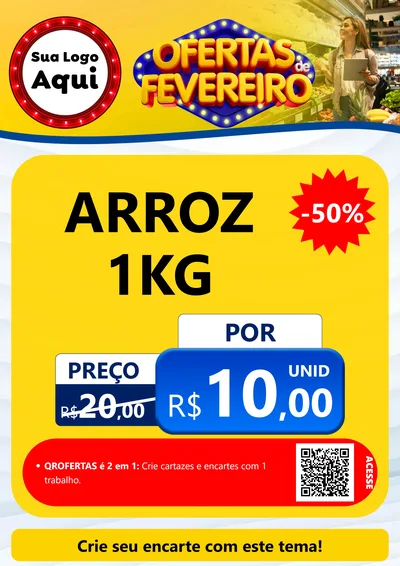 Modelo de Cartaz para Cartaz A4 Vertical com o tema Ofertas de Fevereiro para Supermercado