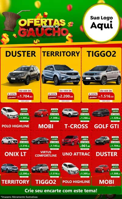 Modelo de Encarte para Encarte Grande com o tema Ofertas Semana Do Gaúcho para Concessionaria de Carros