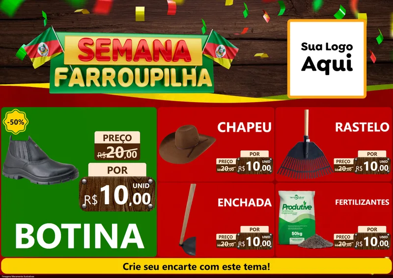 Modelo de Encarte para Encarte A4 Horizontal com o tema Semana Farroupilha para Agropecuária