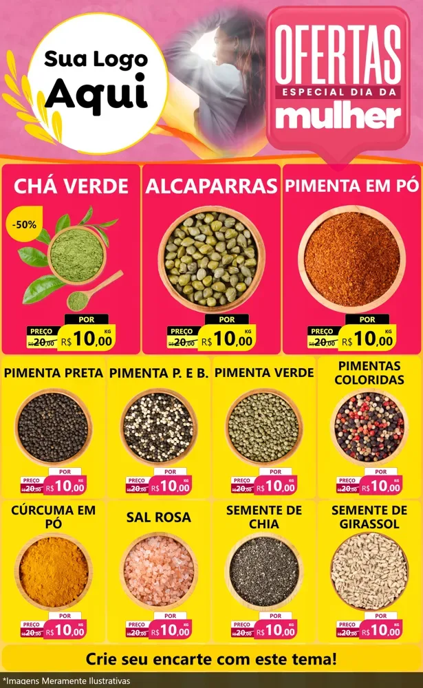 Modelo de Encarte para Encarte Grande com o tema Ofertas - Especial Dia Das Mulheres para Produtos Naturais