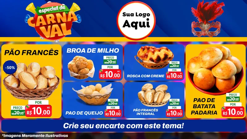 Modelo de TV para TV Horizontal com o tema Especial de Carnaval para Padaria