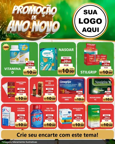 Modelo de Rede Social para Feed Instagram com o tema Promoção de Ano Novo para Farmácia