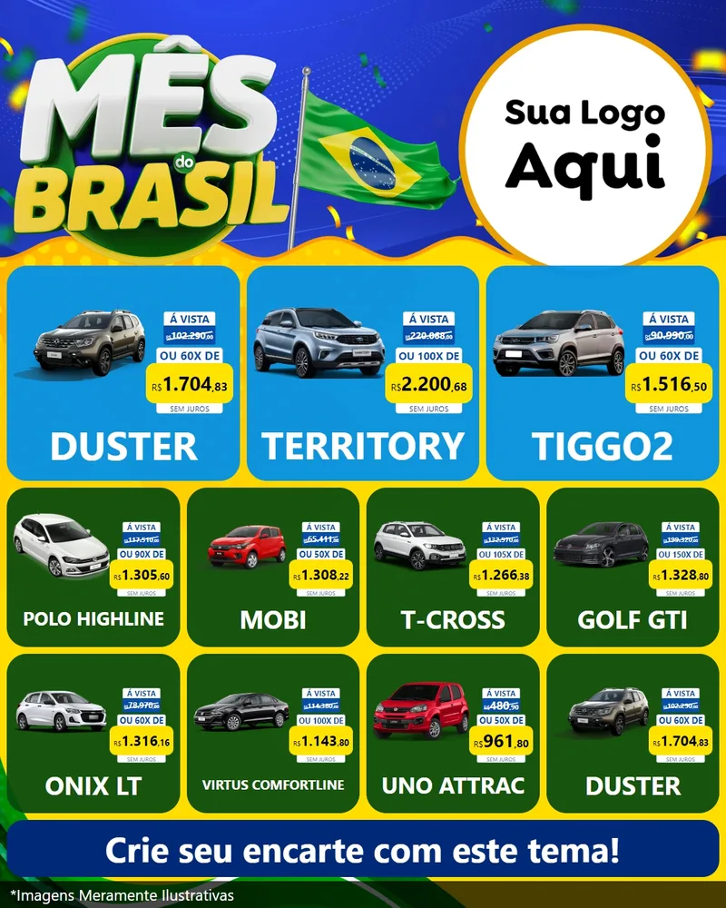 Modelo de Rede Social para Feed Instagram com o tema Mês do Brasil para Concessionaria de Carros