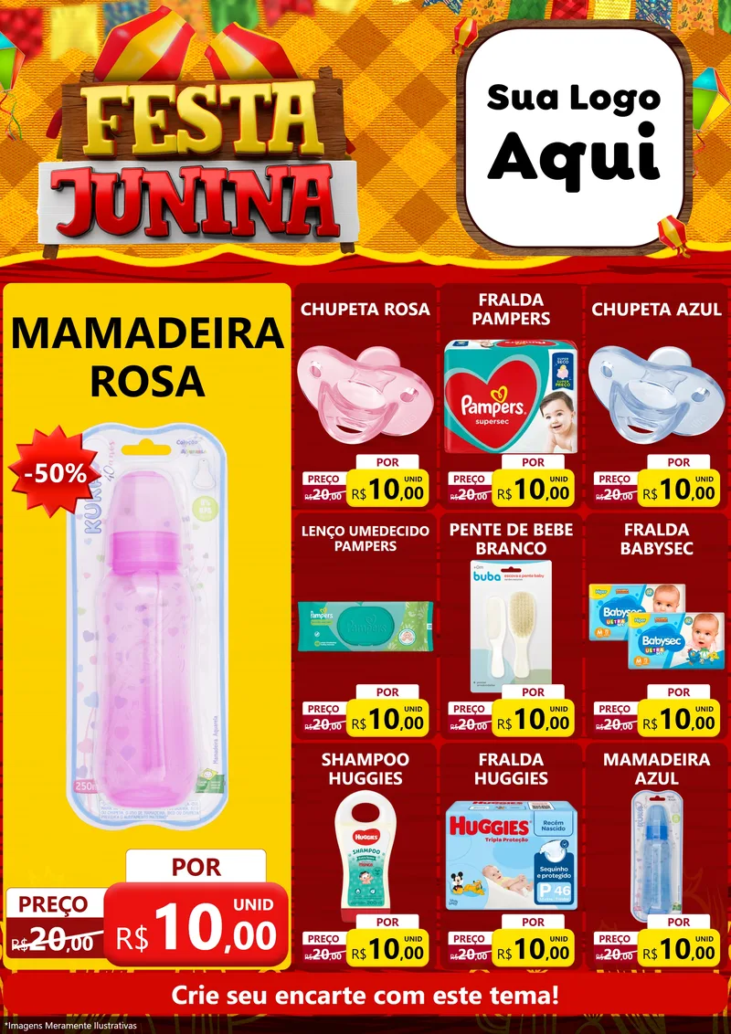 Modelo de Encarte para Encarte A4 Vertical com o tema Festa Junina para Bebês