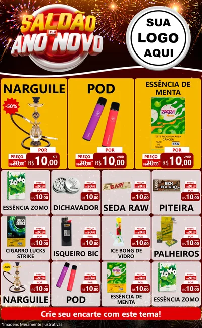 Modelo de Encarte para Encarte Grande com o tema Saldão de Ano Novo para Tabacaria