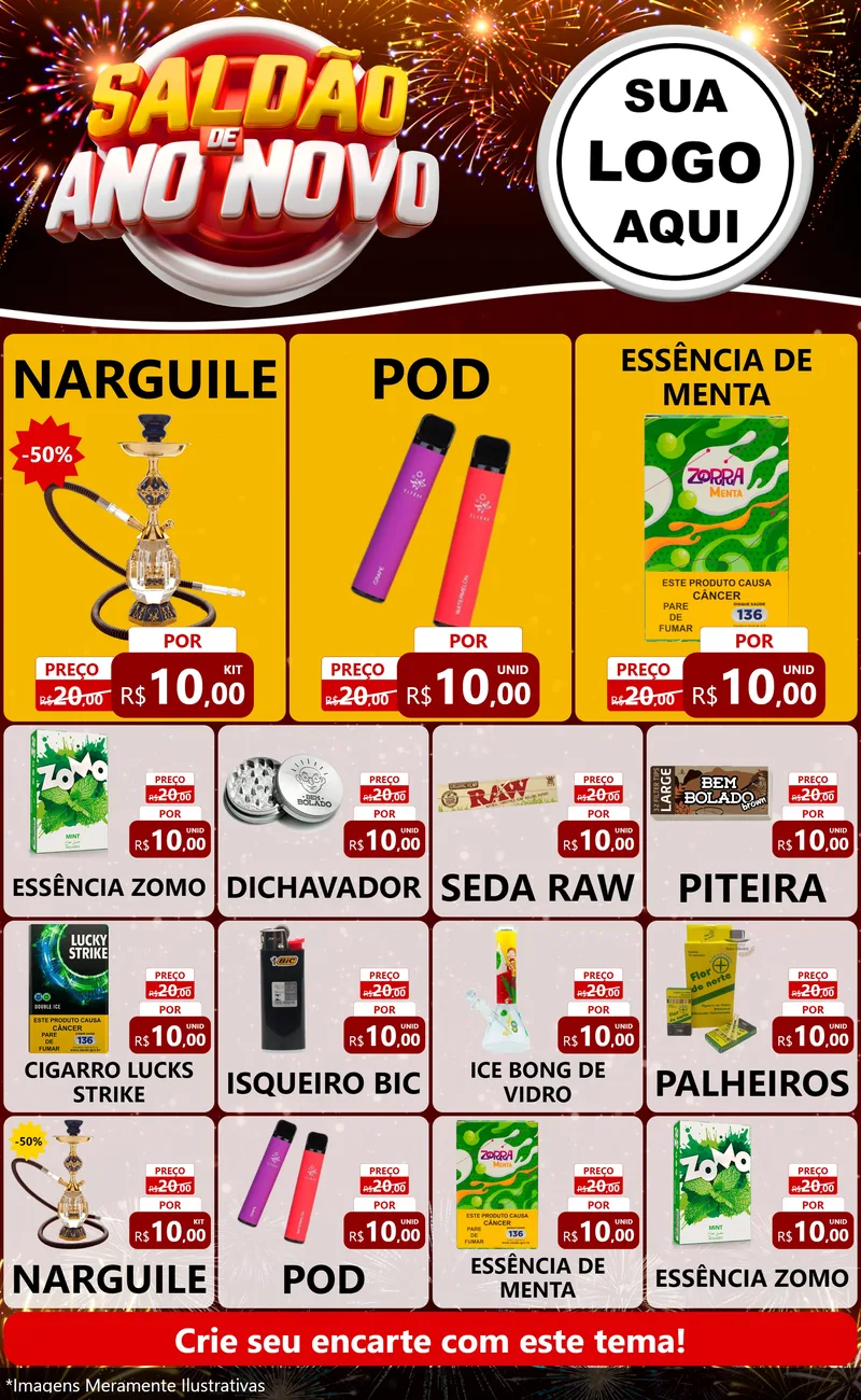 Modelo de Encarte para Encarte Grande com o tema Saldão de Ano Novo para Tabacaria