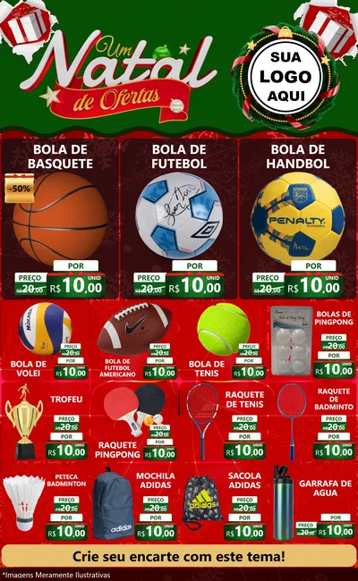 Modelo de Encarte para Encarte Grande com o tema Um Natal de Ofertas para Artigos Esportivos