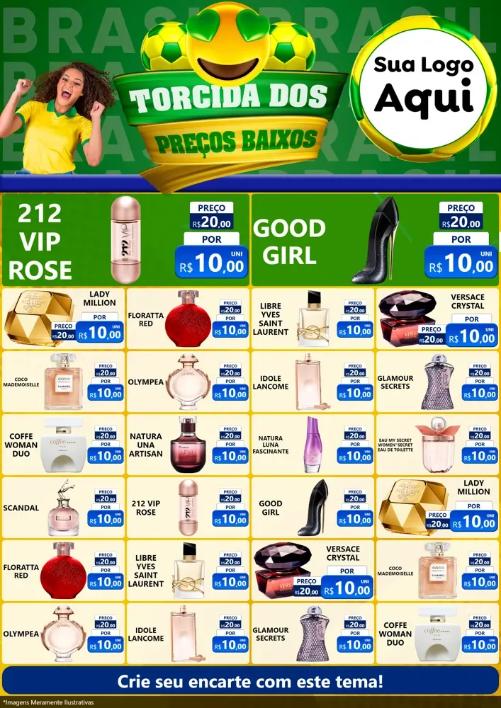 Modelo de Encarte para Encarte A4 Vertical com o tema Torcida dos Preços Baixos - Copa para Perfumes