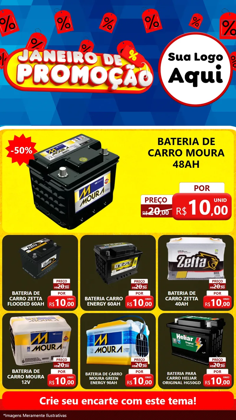 Modelo de Rede Social para Stories com o tema Janeiro de Promoção para Baterias Elétricas
