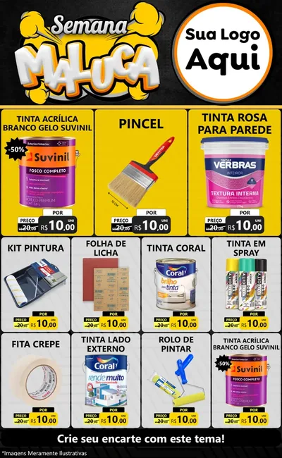 Modelo de Encarte para Encarte Grande com o tema Semana Maluca para Tintas e Ferramentas