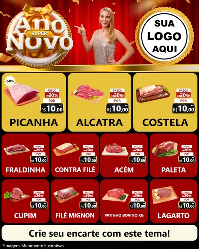 Modelo de Rede Social para Feed Instagram com o tema Super Ano Novo para Açougue