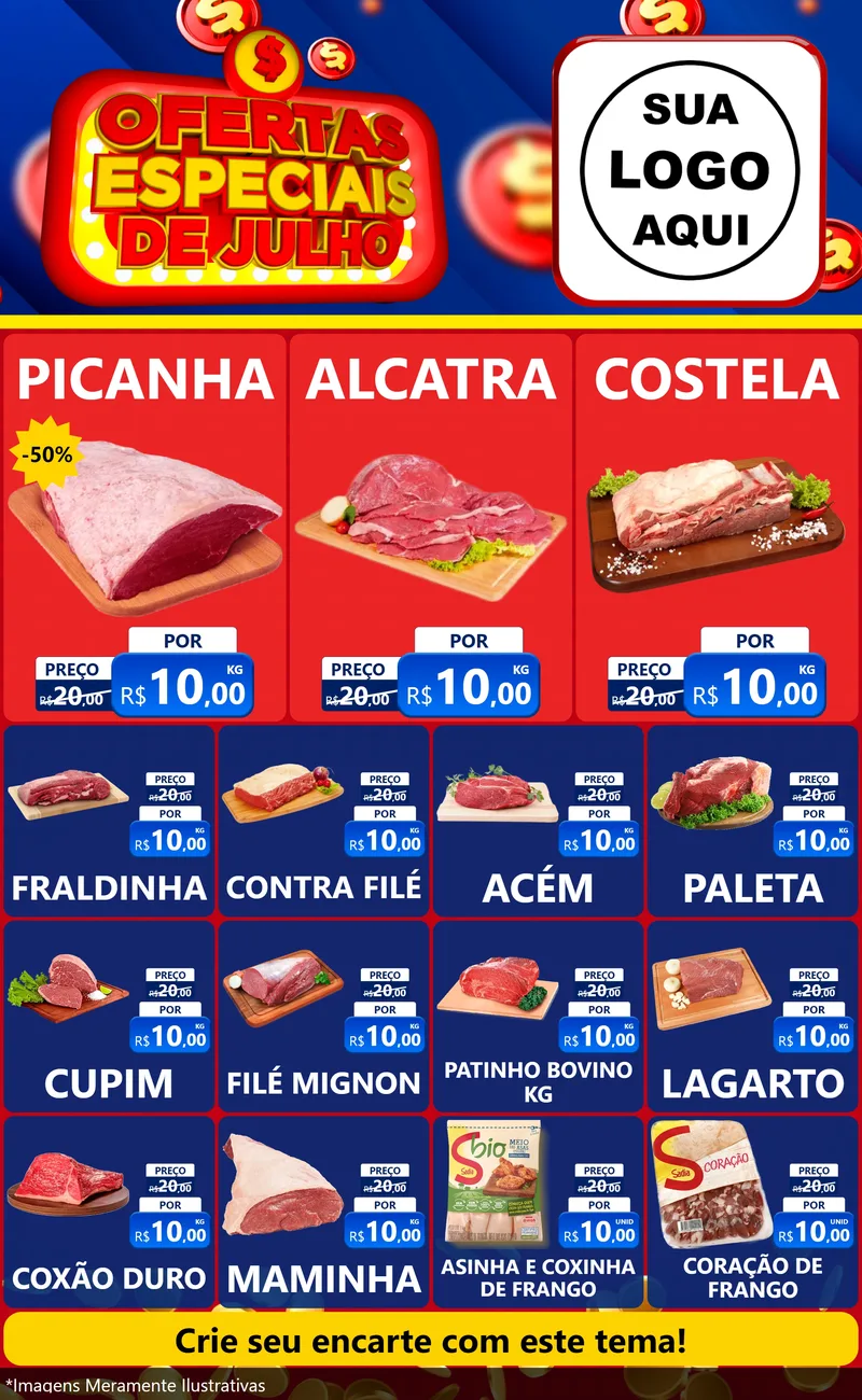 Modelo de Encarte para Encarte Grande com o tema Ofertas Especiais de Julho para Açougue