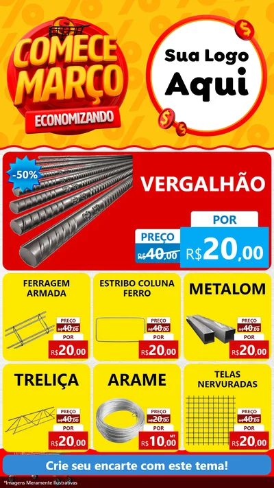 Modelo de Rede Social para Stories com o tema Comece Março Economizando para Ferragens