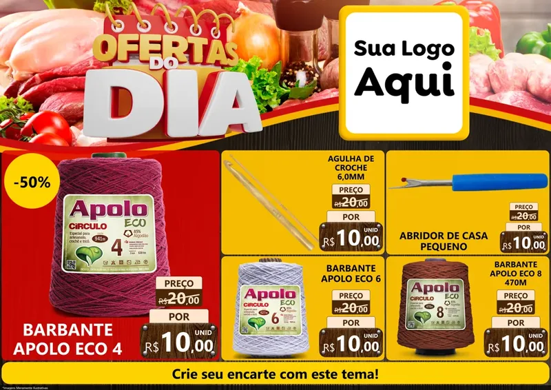 Modelo de Encarte para Encarte A4 Horizontal com o tema Ofertas do Dia para Armarinho e Aviamentos