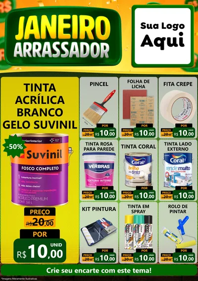 Modelo de Encarte para Encarte A4 Vertical com o tema Janeiro Arrasador para Tintas e Ferramentas