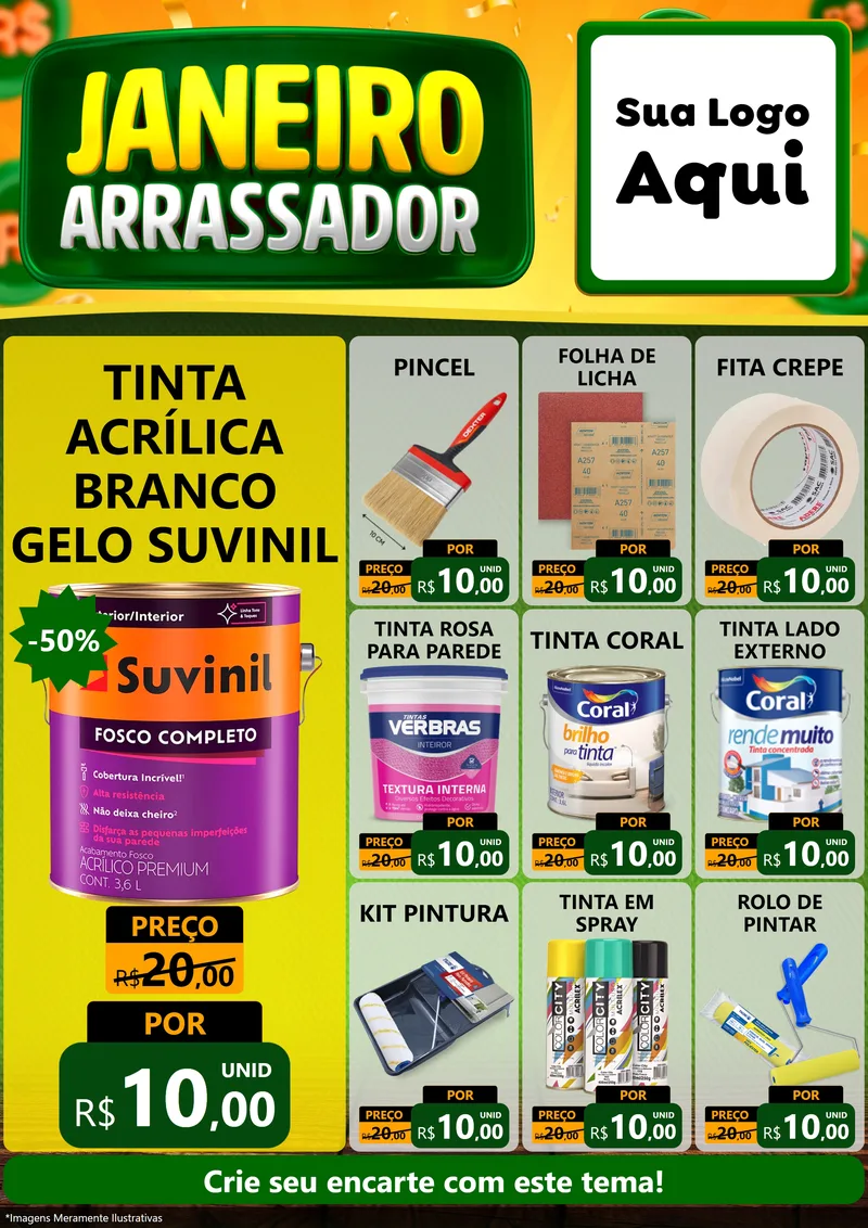 Modelo de Encarte para Encarte A4 Vertical com o tema Janeiro Arrasador para Tintas e Ferramentas