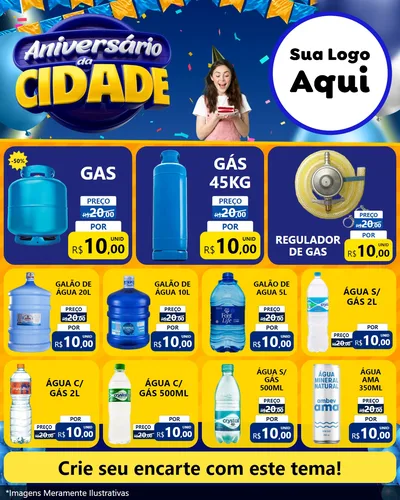 Modelo de Rede Social para Feed Instagram com o tema Aniversário da Cidade para Água e gás