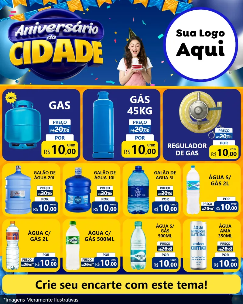 Modelo de Rede Social para Feed Instagram com o tema Aniversário da Cidade para Água e gás